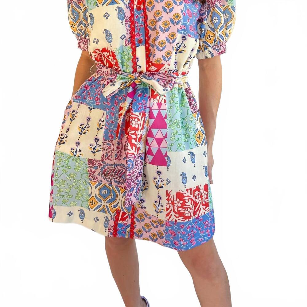 NEW JOY JOY kaleidocloth short sleeve shirt dress in multicolor